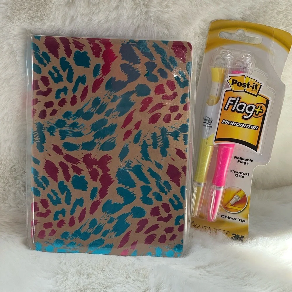 New w/tag 2pK  POST IT FLAG PEN and note book bundle. Pink & Yellow highlighters